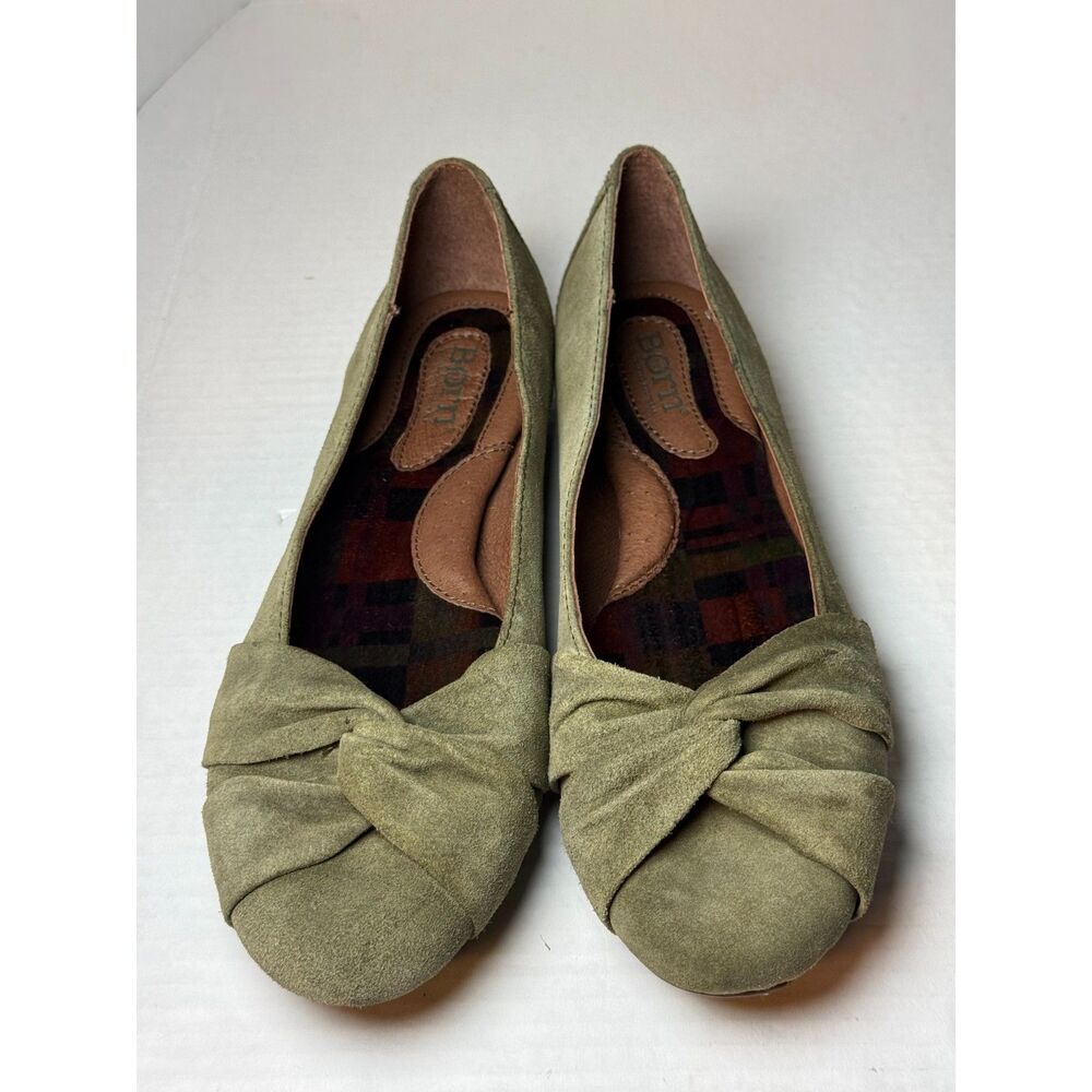 Born Lily Olive Green Suede Knot Bow Ballet Flats Comfort Bohemian 10